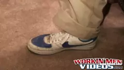 Rough stud smokes during an interview masturbates solo