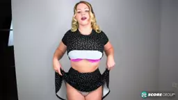 Busty blonde MILF Holly Garner shows her huge tits