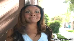 Busty ebony slut Monica Morales gets a white Cock