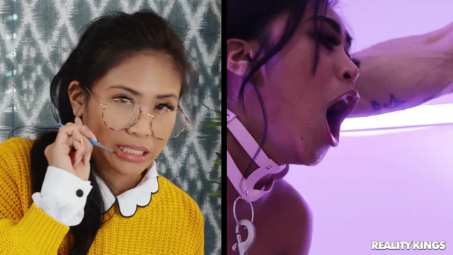 Kinky slut Ember Snow gags and rides on a dick