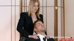 Lustful office beauty Aria gobbles on her boss dick