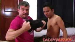 Daddy Asian Alex bareback to cum after feet play