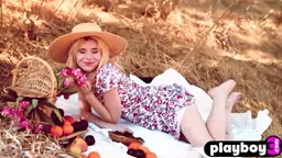 Adorable European blonde teen model posing outdoor exposed her bubble butt