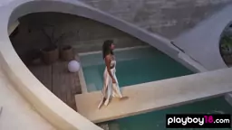 Bombastic all natural Mexican hot girl Carolina Reyes stripping by the pool