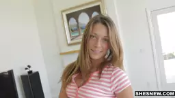 Seductive blue eyed teen does her best cockriding pose for the camera