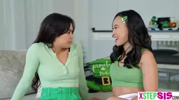 Bisex asian teen stepsisters share stepbros meat on St Pattys day